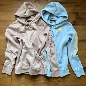 Lot of 2 Women’s Carhartt Hoodie Sweatshirts Light Lavender and Sky Blue Sz Med